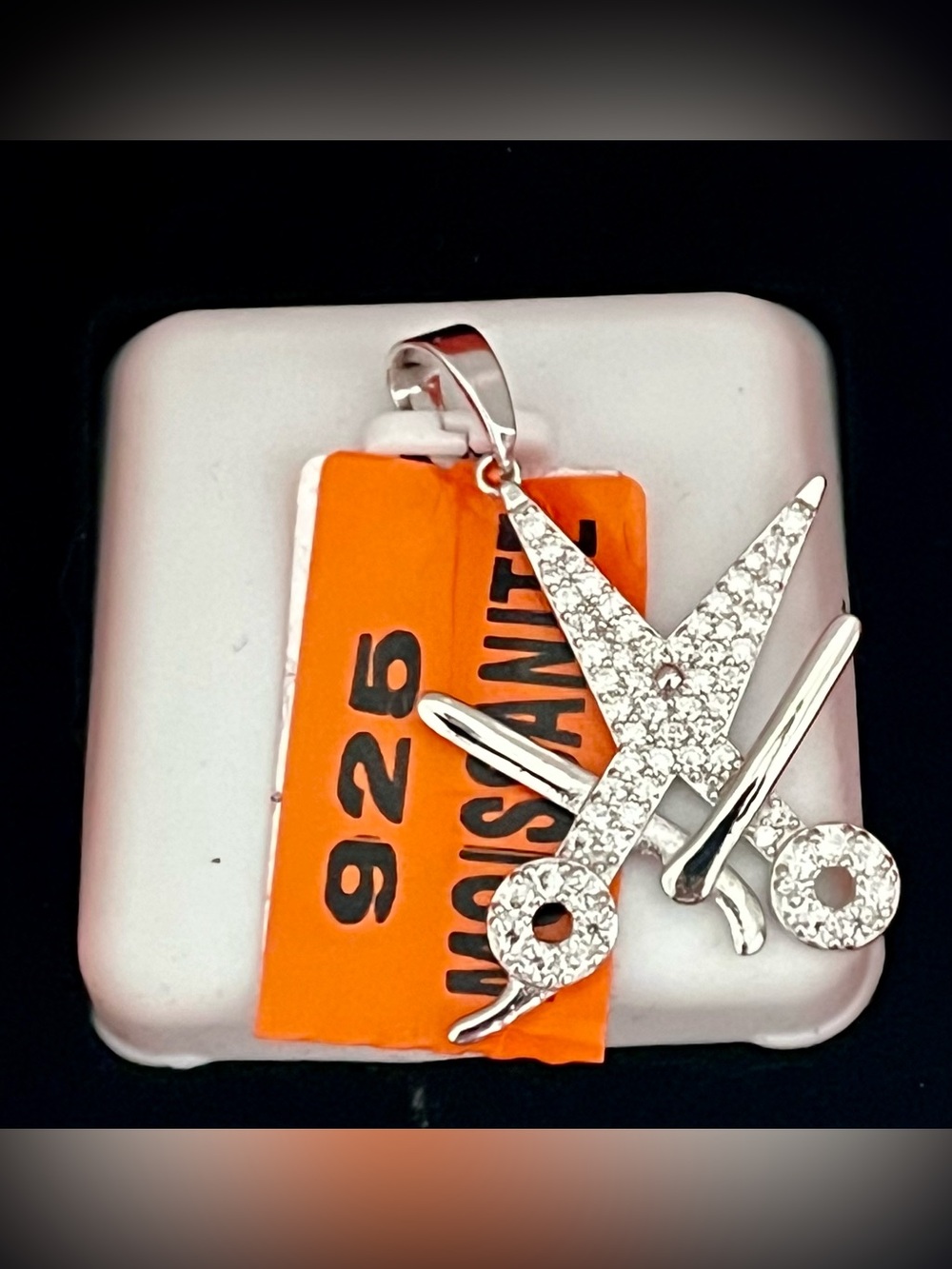 🆕 Barber/Hairdresser Scissors & Shave Pendant. Sterling & Moissanite $300 retail